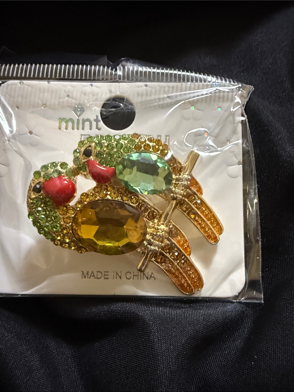 Mint Green, Gold and Red Parrot Brooch
